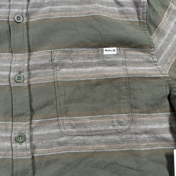 Hurley Portland Organic Flannel Shirt Mens XL Multi Striped Pleated Button Up - Picture 6 of 8